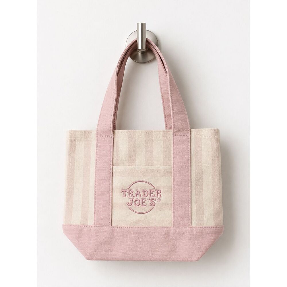 Trader Joe’s Pink Striped Mini Canvas Tote Bag NWT Limited Edition Summer Tote